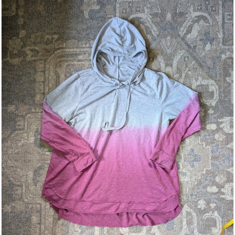 LIVI Plus Size Ombre Pullover Hoodie Pink Grey Long Sleeves XL-1X